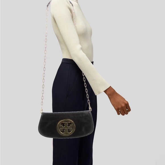 Tory Burch Black Leather Crossbody Bag With Gold Chain - Picture 3 of 10